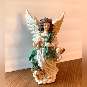 Vintage 9” Angel Green Glitter Resin Figure